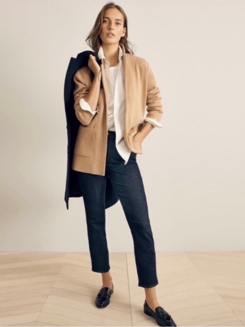J. Crew Sophie Camel Open Front Cotton Wool  Sweater Blazer XS